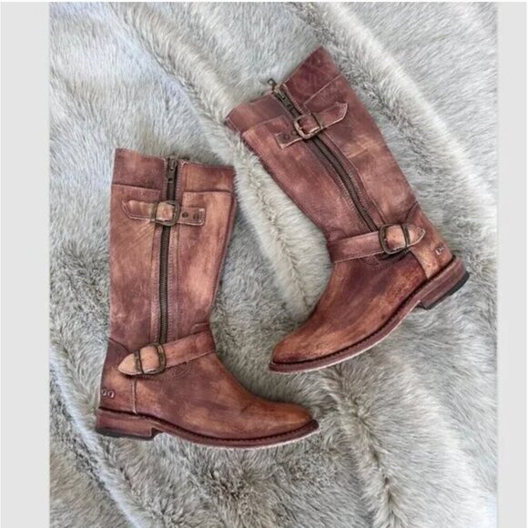 Bed Stu Gogo Leather Biker Boots 7.5 Cognac Brown Side Zip Cobbler Series - Picture 2 of 9